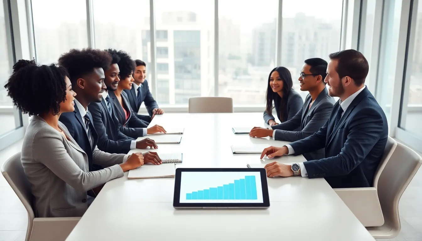 diverse professionals collaborating on financial success strategies in a modern office.