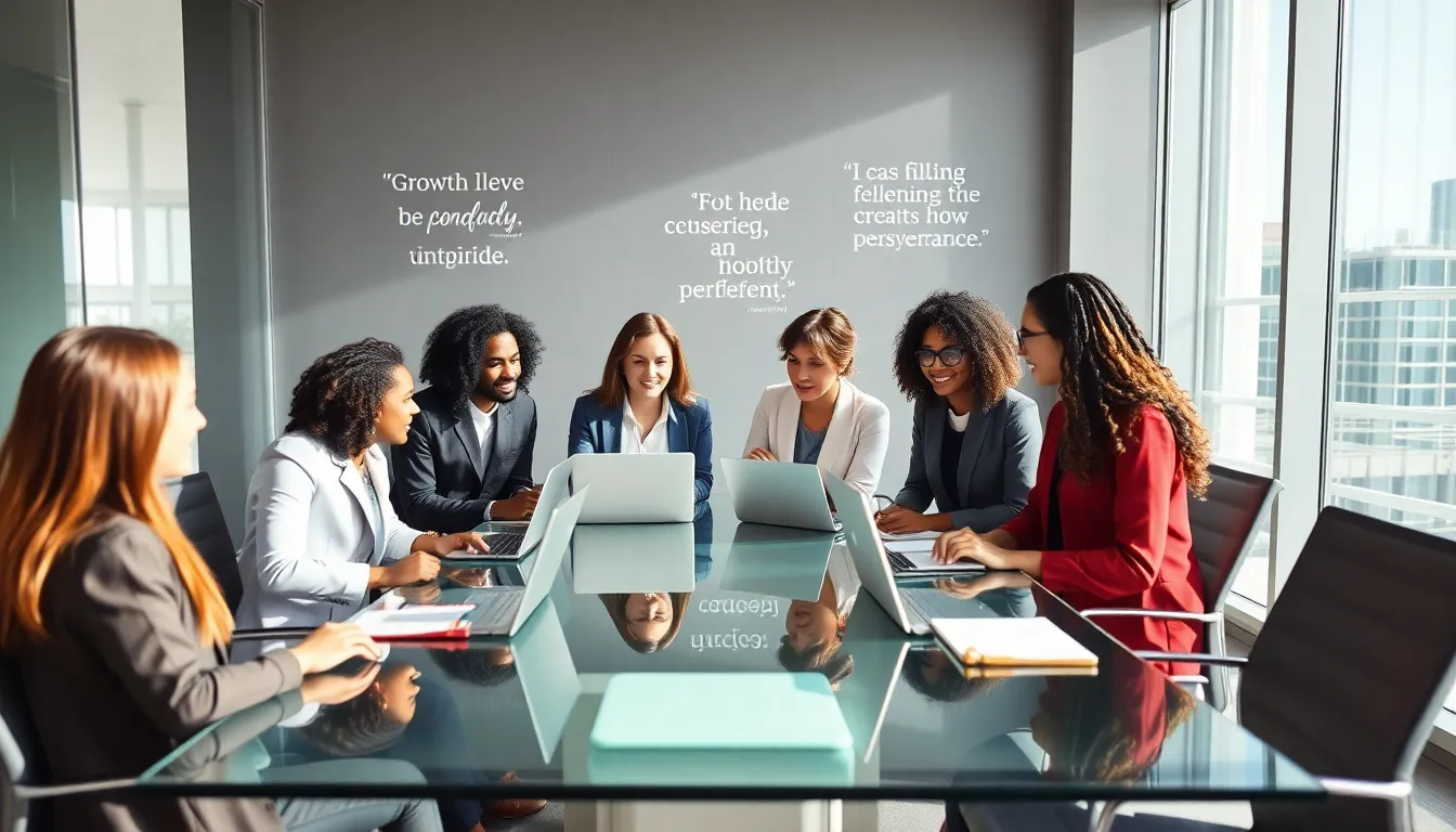 diverse team discussing growth mindset in a modern office.